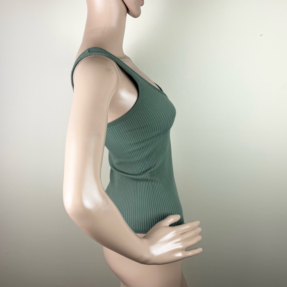 NEW FREE PEOPLE GREEN RIBBED SLEEVELESS BODYSUIT - Picture 4 of 5